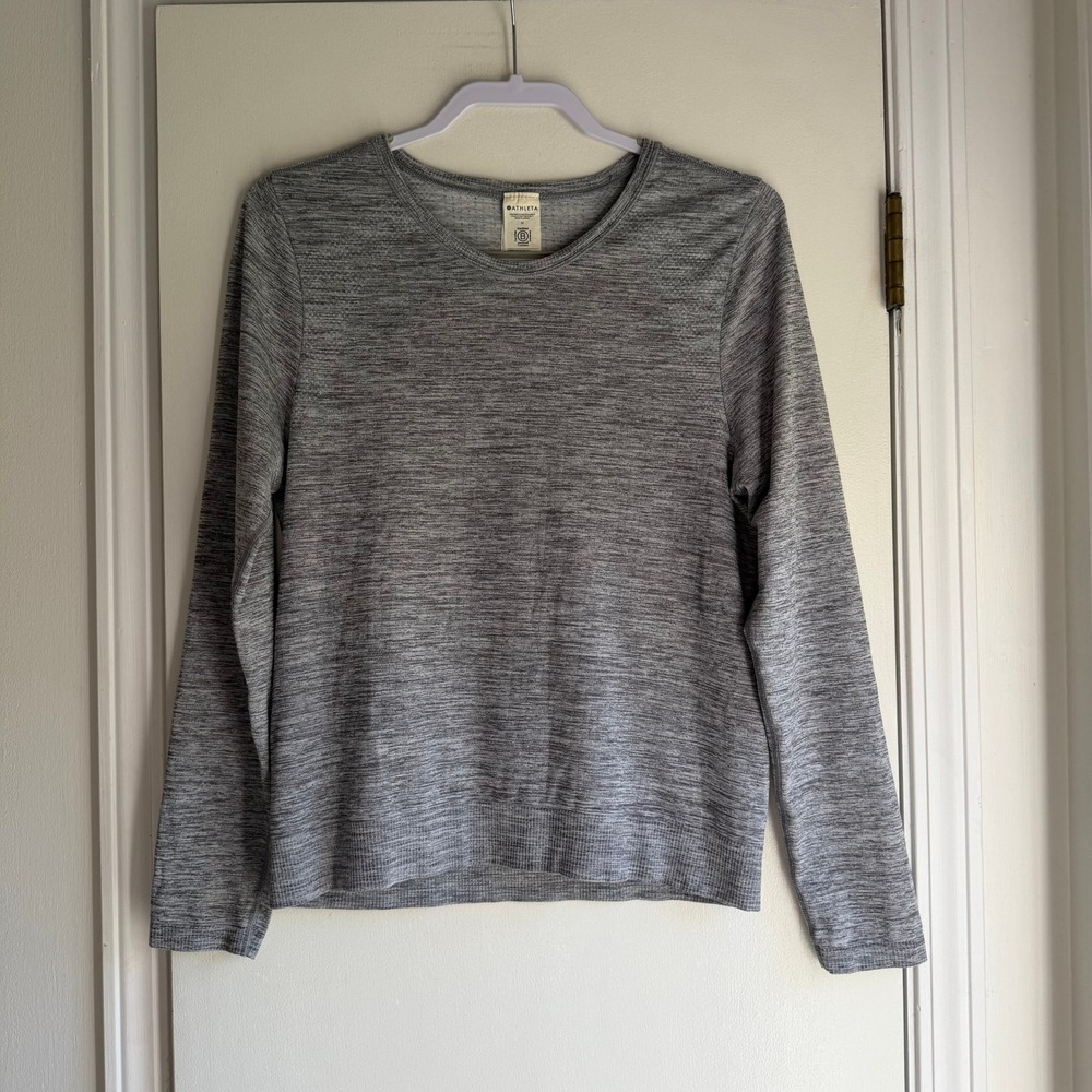 Athleta Womens Grey Space Dye Heather Long Sleeve Performance Top Size M
